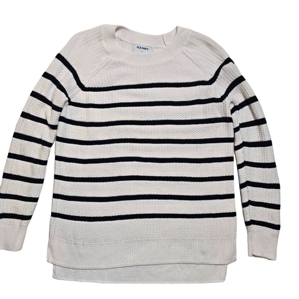 Old Navy Knit Sweater White with Blue Stripes Size‎ M Good Used Condition